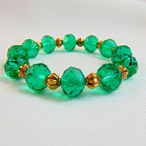 Green Teal Large Crystal Stretch Bracelet